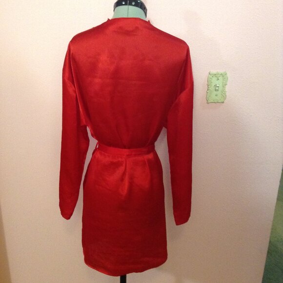 Vintage 1990s '90s Victoria's Secret Red Satin Robe with Belt - Picture 2 of 8